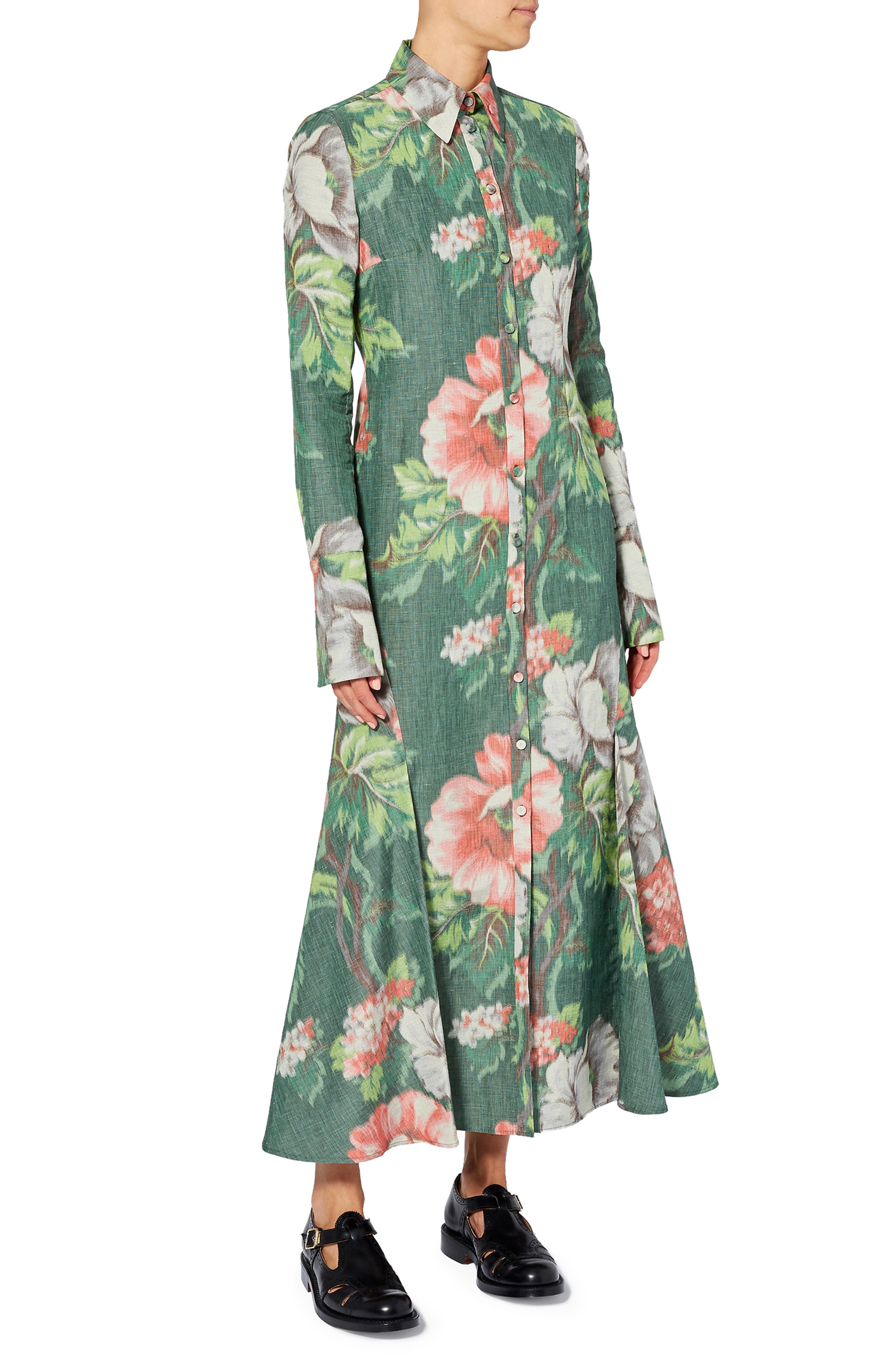 Erdem Katarina Virginia Floral Print Long Sleeve Shirtdress | Nordstrom