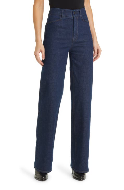 Women's Wide-Leg Denim Pants | Long 41-Inch | Dark Blue Jeans XS-Sizes