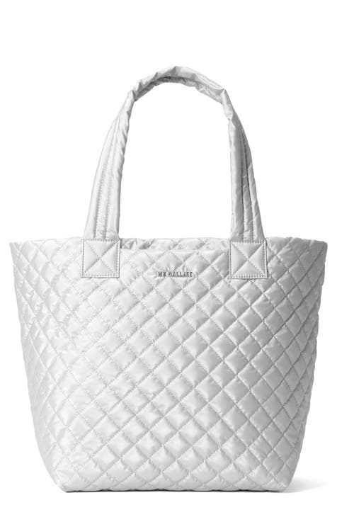 Metallic tote bag in soft leather, champagne, La Redoute