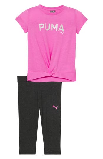 Shop Puma Kids' Twist Hem T-shirt & Leggings Set In Pink/purple