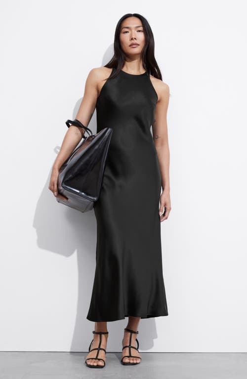 Shop & Other Stories Sleeveless Satin Midi Dress In Black Dark