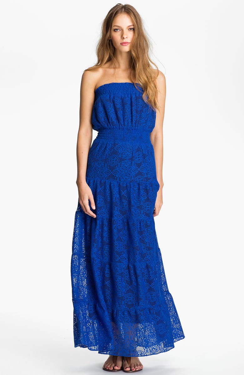 Tbags Los Angeles Strapless Tiered Lace Maxi Dress | Nordstrom