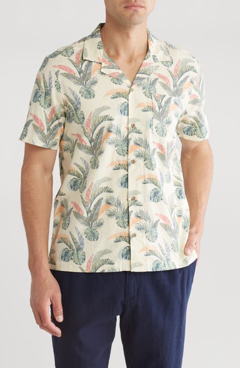 PUREtec cool™ Cabana Print Short Sleeve Linen & Cotton Button-Up Shirt