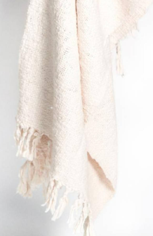 The Nascent Textured Oxford Throw Blanket In Cream
