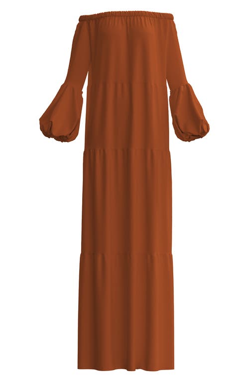 DIARRABLU Kudi Long Sleeve Off the Shoulder Dress in Rust
