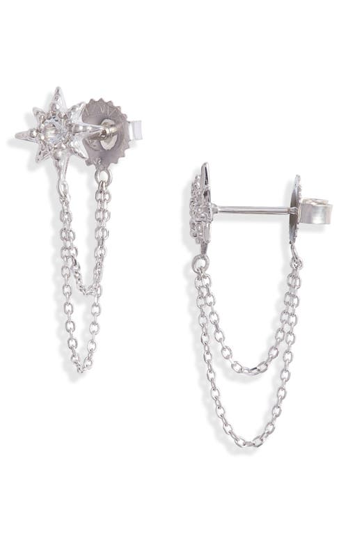 White Topaz Chain Detail Stud Earrings in Silver/White