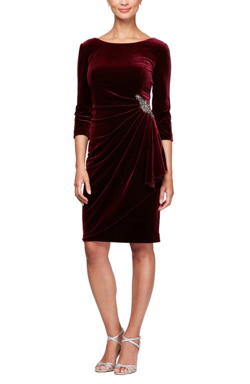 Side Ruched Long Sleeve Dress in Wine