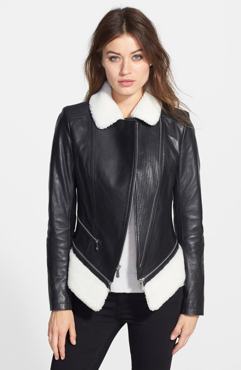 DL2 by Dawn Levy 'KitKat' Faux Shearling Trim Leather Jacket | Nordstrom