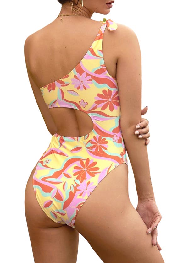 Shop Cupshe Retro Daisy One-shoulder One-piece Swimsuit In Goldenrod