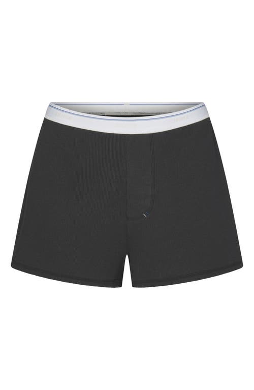 Shop Skims Rib Stretch Cotton Loose Boxers In Soot Sport Stripe