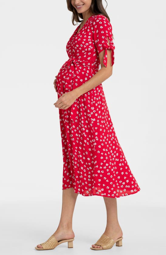 Shop Seraphine Floral Maternity Midi Dress In Red Flower