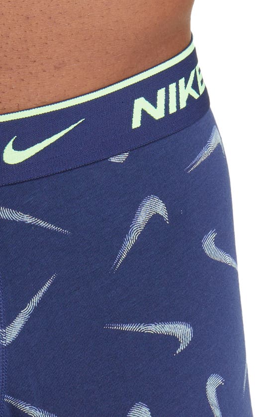 Shop Nike Dri-fit Essential Assorted 3-pack Stretch Cotton Boxer Briefs In Vibe Swoosh Print/ Blue