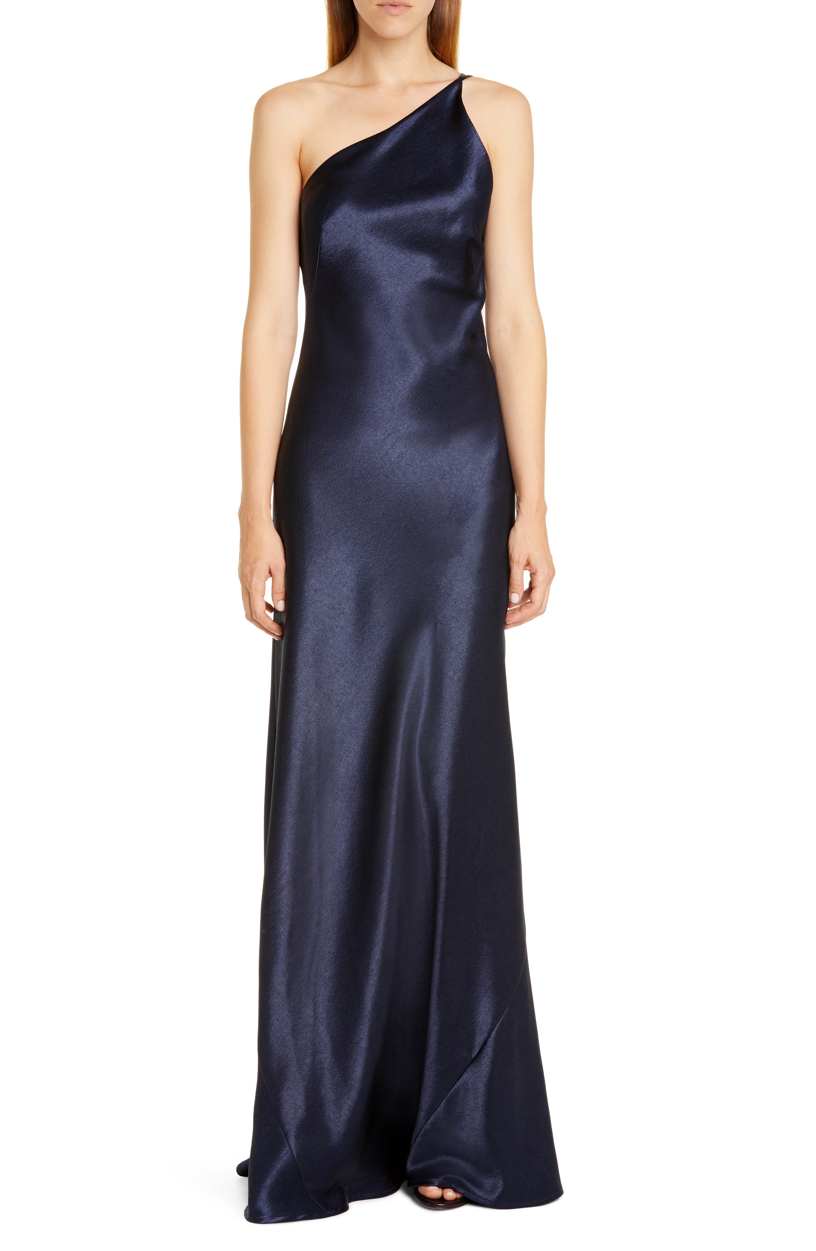 Galvan One-Shoulder Satin Gown, 4 FR - Blue
