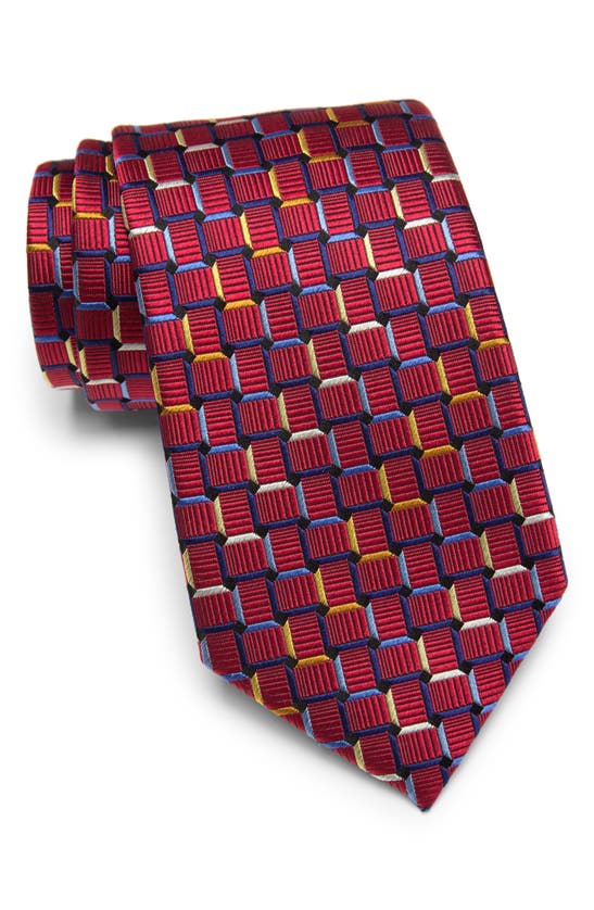 Duchamp Patterned Silk Tie In Red