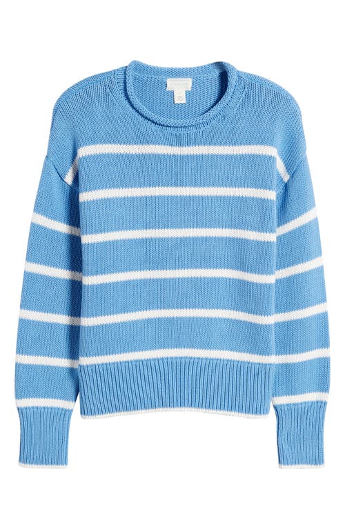 Shop Caslonr Caslon(r) Easy Pima Cotton Roll Neck Sweater In Blue Lake- Ivory Cloud Stripe