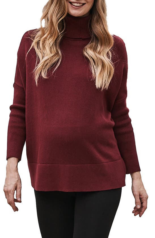 Angel Maternity All-in-one Reversible Cotton Maternity Sweater In Burgundy