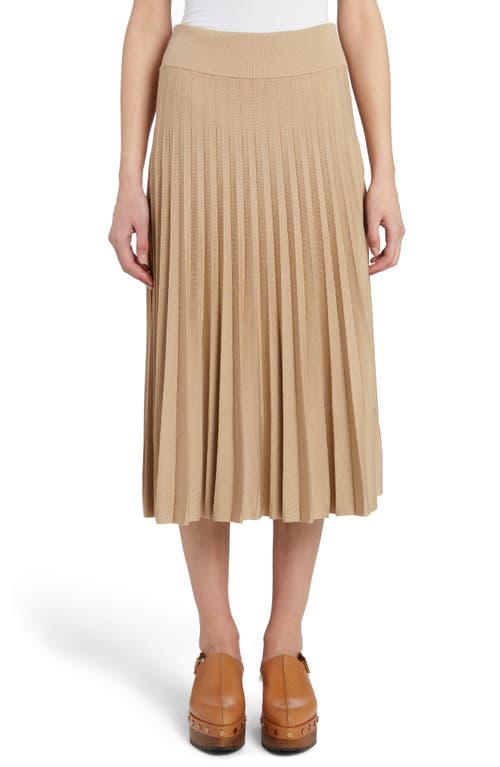 Agnona Pleated Wool & Silk Midi Skirt in N17-Cream