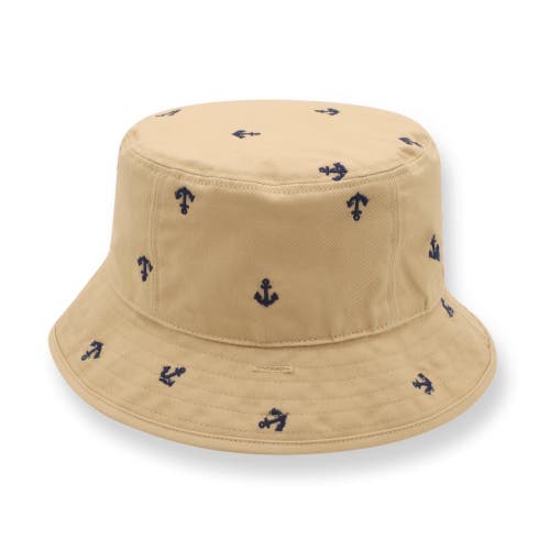 Hope & Henry Kids'  Boys' Bucket Hat In Khaki With Navy Anchors