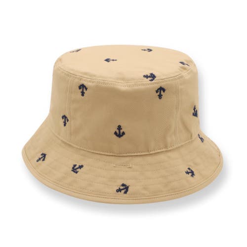 Hope & Henry Boys' Bucket Hat, Kids In Khaki With Navy Anchors