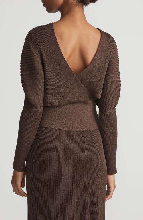 Lafayette 148 Finespun Voile Ribbed Blouson Sweater In Wood Metallic