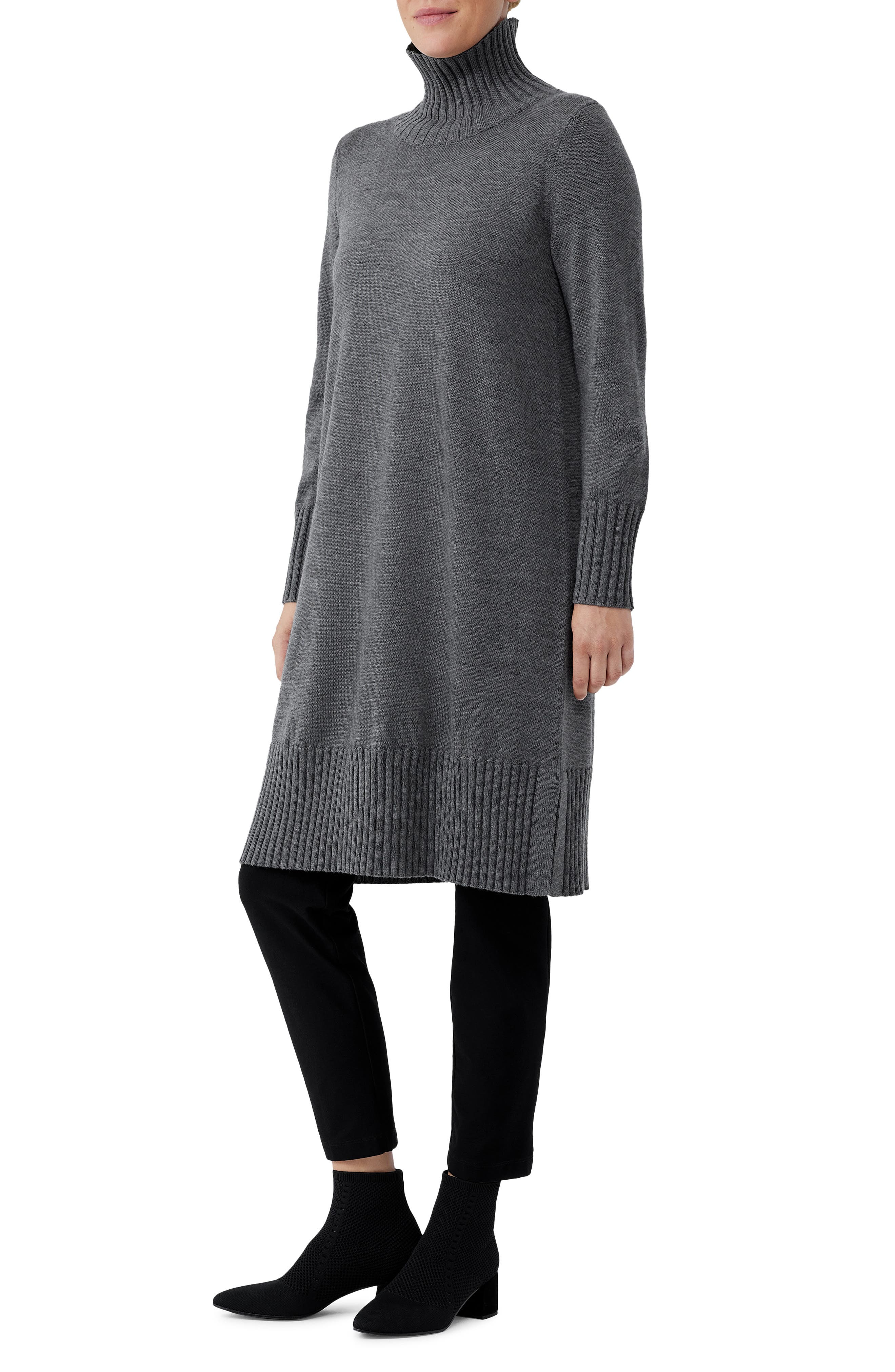 Eileen Fisher Merino Wool Turtleneck Long Sleeve Sweater Dress - S