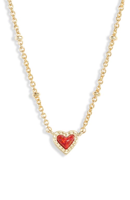 Shop Kendra Scott Mini Ari Heart Pendant Necklace In Gold Red Kyocera Opal