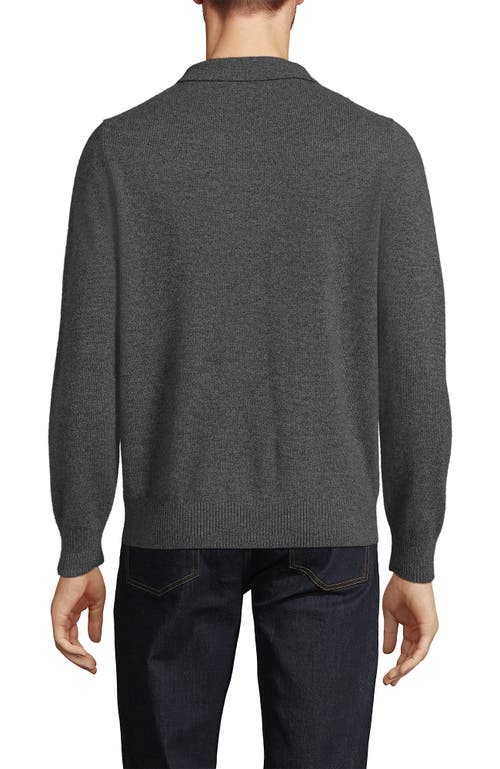 Shop Lands' End Long Sleeve Cashmere Sweater Polo In Charcoal Heather