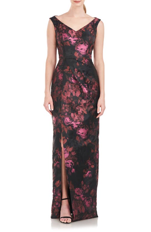 Liana Floral Column Gown in Mauvewood Multi