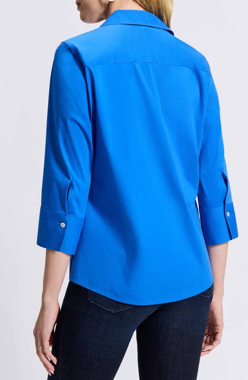 Shop Foxcroft Mary Button-up Blouse In Cobalt Blue