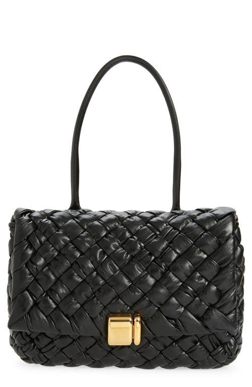 Bottega Veneta Small Rumple Plissé Intrecciato Leather Shoulder Bag in Black-Silver