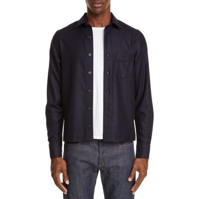 Officine Generale Wool Flannel Overshirt, Blue