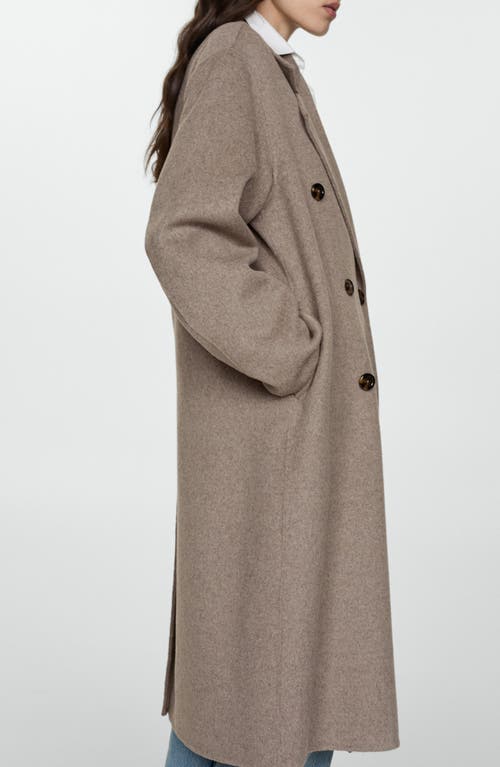 Shop Mango Picarol Oversize Double Breasted Wool Blend Coat In Medium Brown