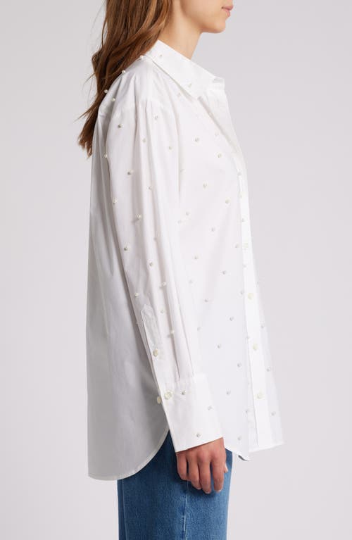 Shop Frame The Oversize Pearly Stud Organic Cotton Button-up Shirt In White