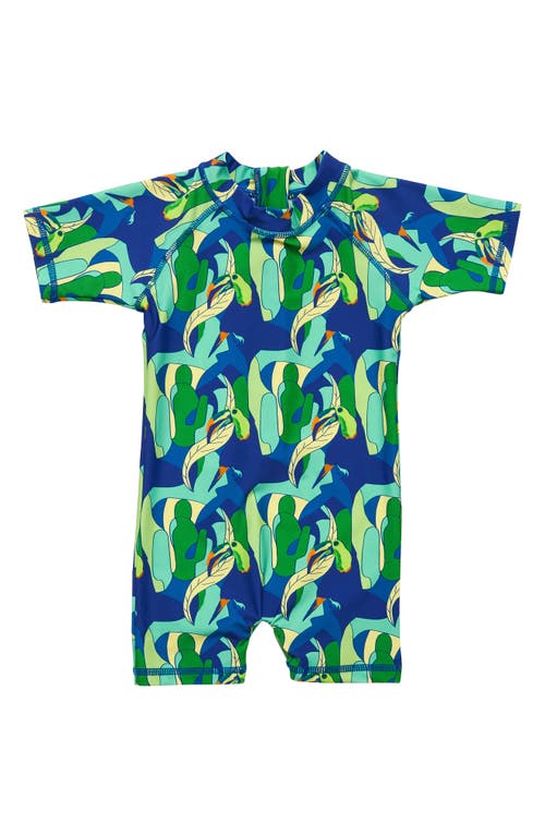 Snapper Rock Toucan Jungle Short Sleeve One-Piece Rashguard Swimsuit Blue at Nordstrom,