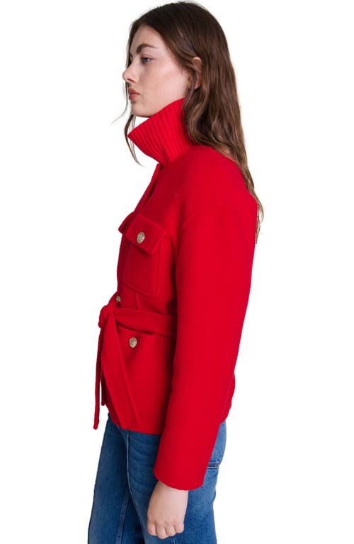 Shop Maje Belted Double-faced Jacket In Red