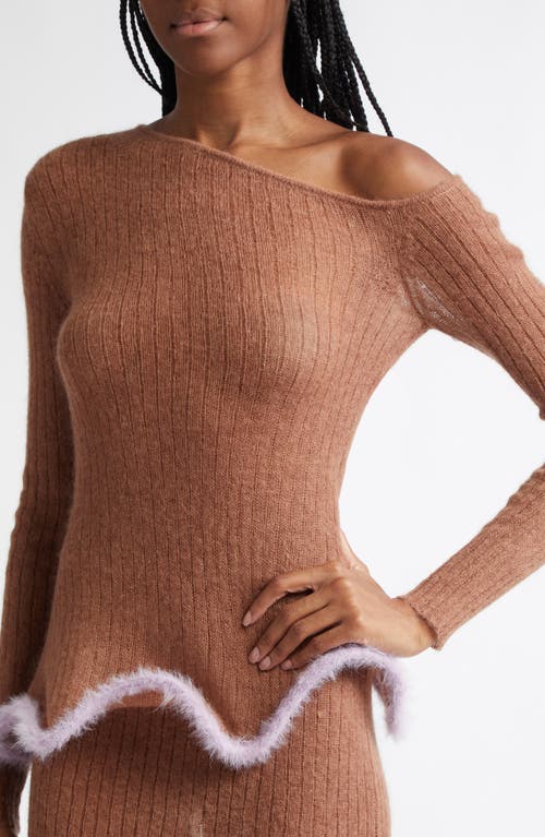 Shop Ph5 Pixie Wavy Asymmetric Sheer Sweater In Cozy Brown