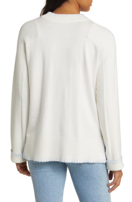 Wit & Wisdom Whipstitch Trim Cable Sweater In Off White/ Powder Blue