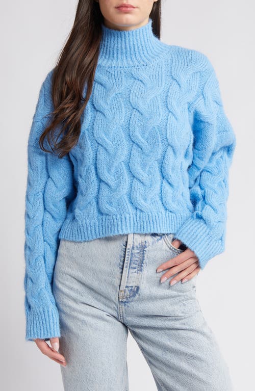 Topshop Turtleneck Crop Cable Sweater in Light Blue at Nordstrom, Size Small