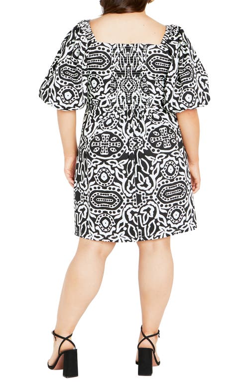 Shop City Chic Amari Puff Sleeve Cutout Cotton Dress In Blk Amari