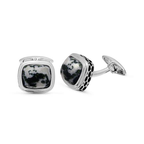 Luvmyjewelry Tree Agate Stone Cufflinks In Black Rhodium Plated Sterling Silver In Silver