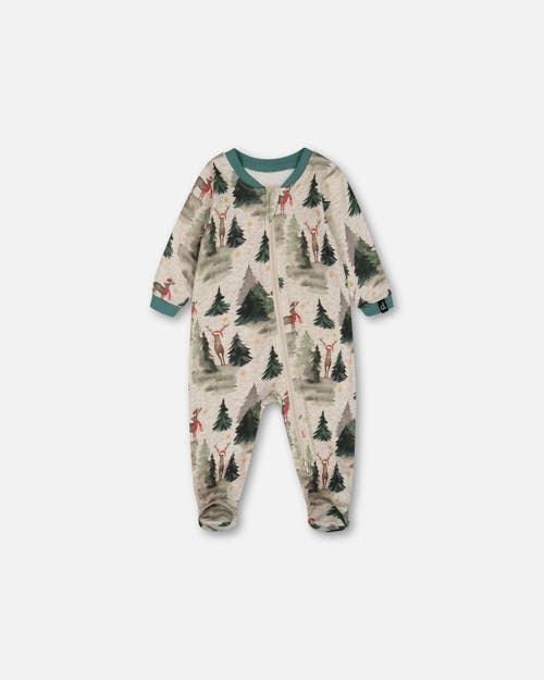 Shop Deux Par Deux Baby Boy's Organic Cotton One Piece Pajama Gray Mix Printed Reindeer In Printed Christmas Deer