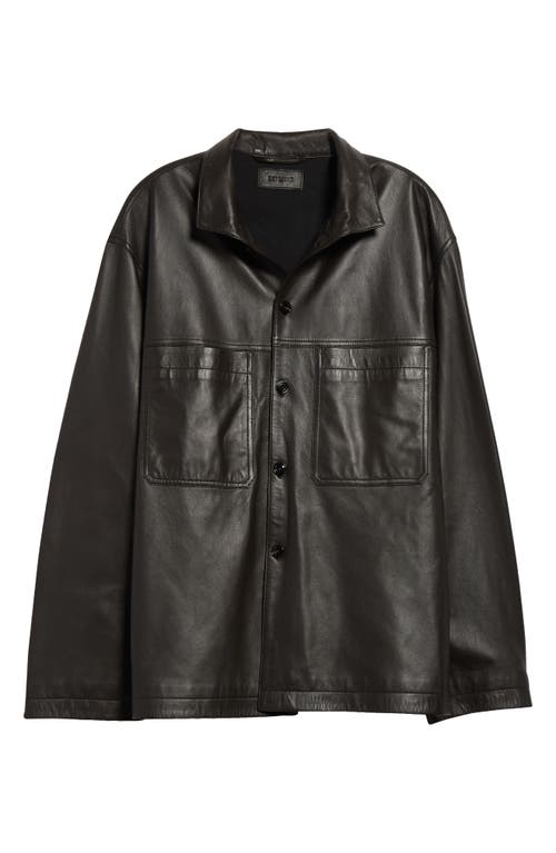 Lemaire Stand Collar Leather Shirt Jacket In Dark Espresso Br507