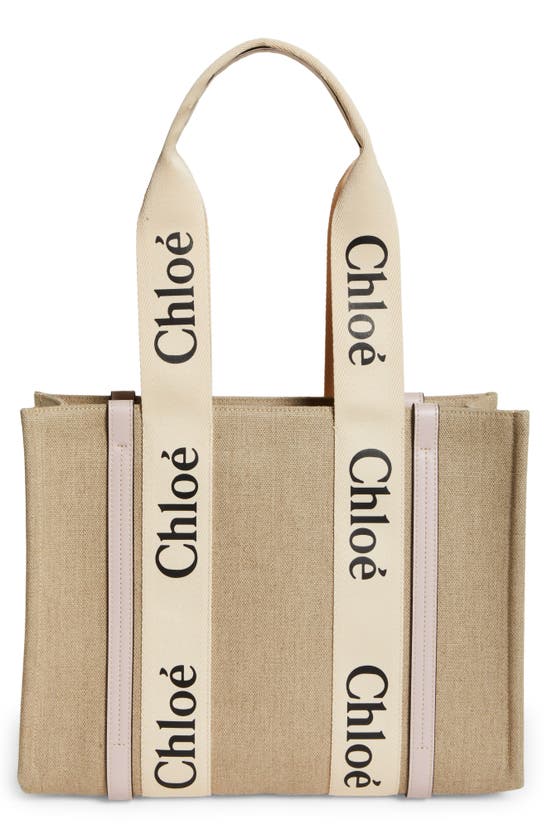 CHLOÉ MEDIUM WOODY LINEN TOTE
