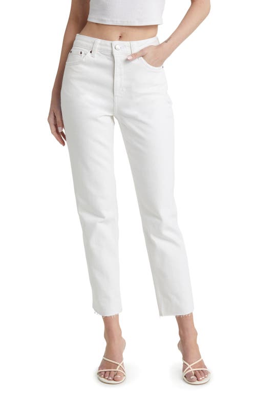 Topshop Straight Leg Raw Hem Jeans in White at Nordstrom, Size 25W X 32L