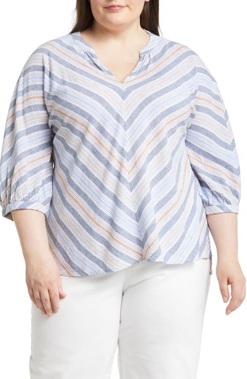 caslon(r) Linen Blend Shirt in Blue Ensign-Tan Jessie Stripe