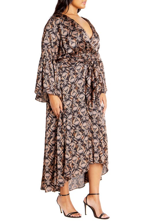 City Chic Tie Front Long Sleeve High/low Maxi Dress In Nile Fan