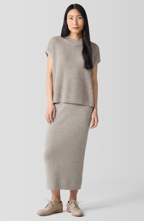 Shop Eileen Fisher Open Stitch Mock Neck Short Sleeve Wool Sweater In Dove