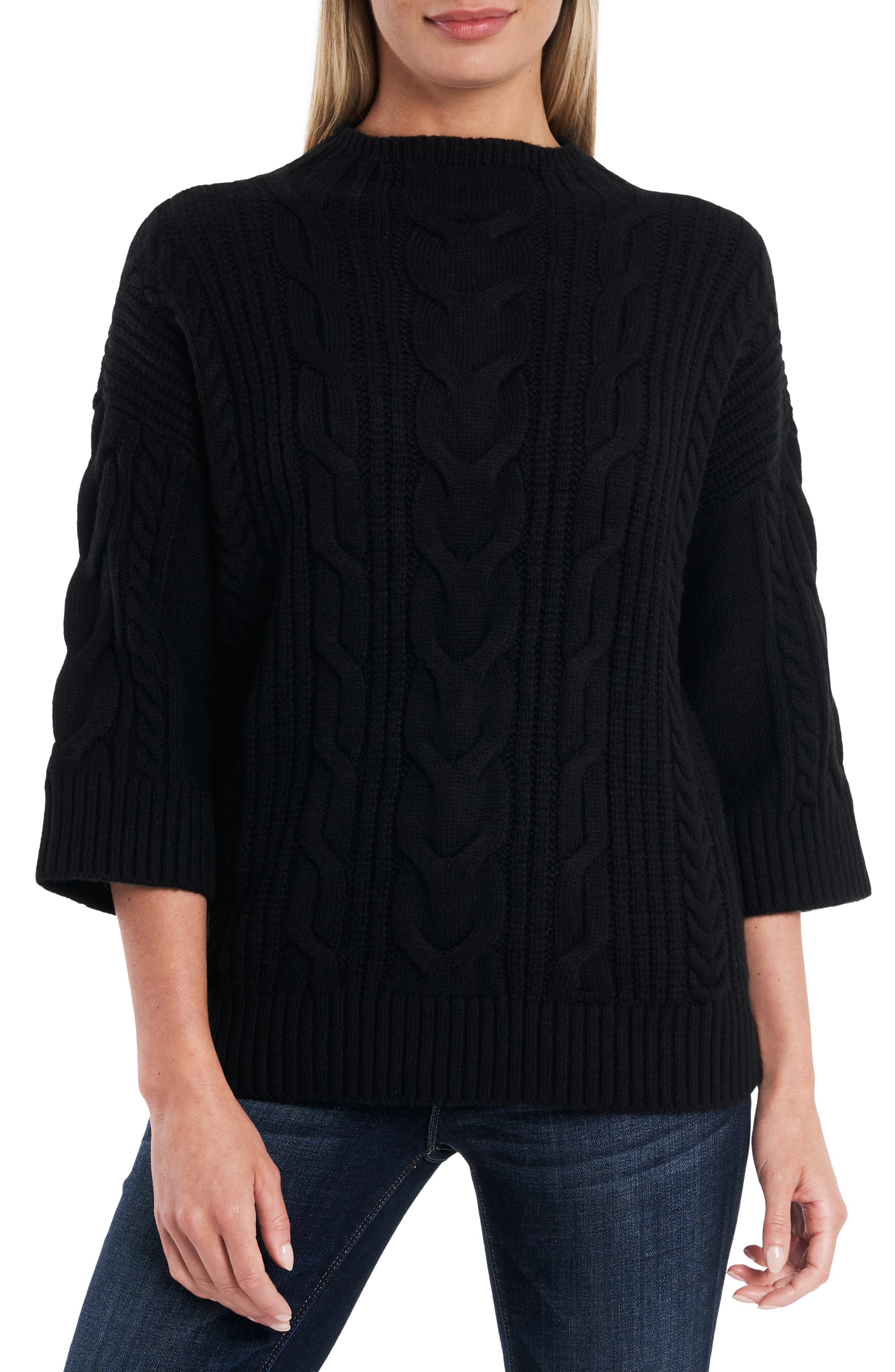 Vince Camuto Cable Stitch Sweater In Rich Black