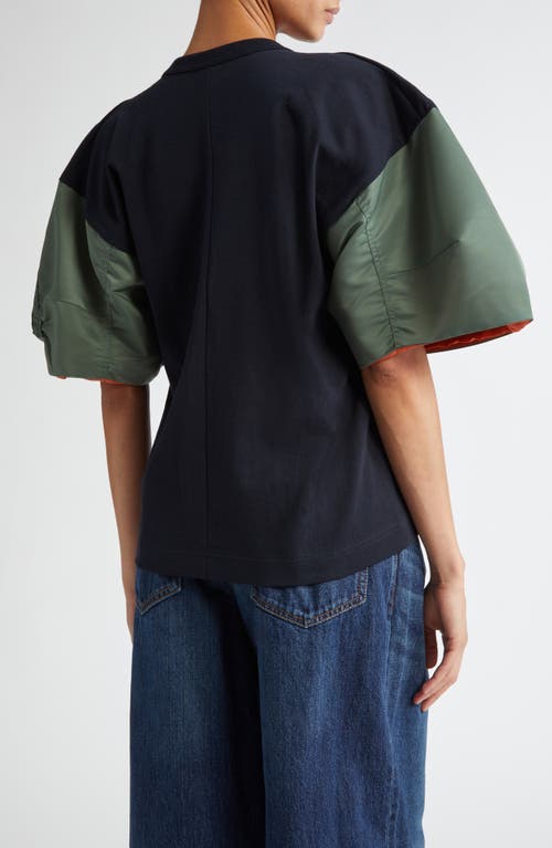 Shop Sacai Mixed Media Crewneck T-shirt In Navy B/khaki