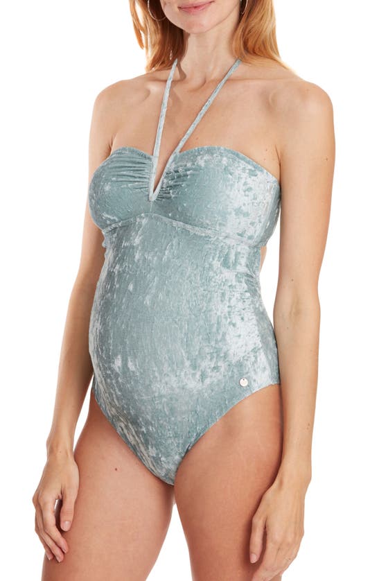 Shop Cache Coeur Mykonos One-piece Maternity Swimsuit In Silver Green